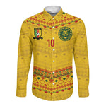 Custom Cameroon Football Long Sleeve Button Shirt Tribal Motifs Yellow Color - African Pride