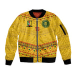 Custom Cameroon Football Sleeve Zip Bomber Jacket Tribal Motifs Yellow Color - African Pride