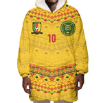 Custom Cameroon Football Wearable Blanket Hoodie Tribal Motifs Yellow Color - African Pride
