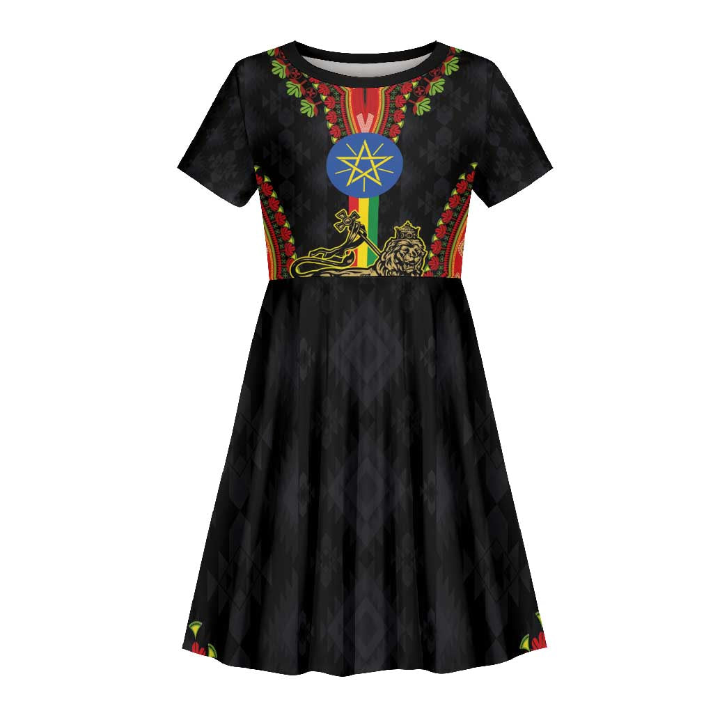 Ethiopia Lion of Judah and The Star Seal Kid Short Sleeve Dress Dashiki Style