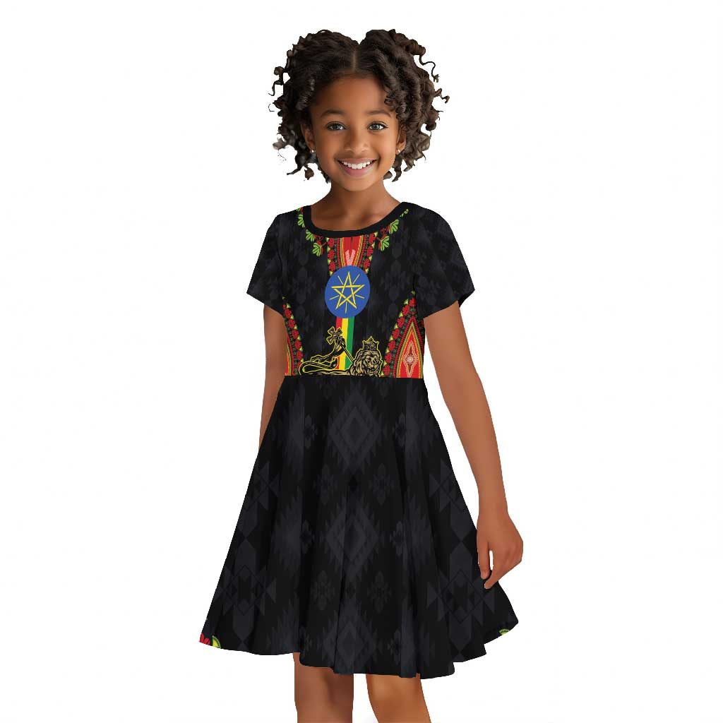 Ethiopia Lion of Judah and The Star Seal Kid Short Sleeve Dress Dashiki Style