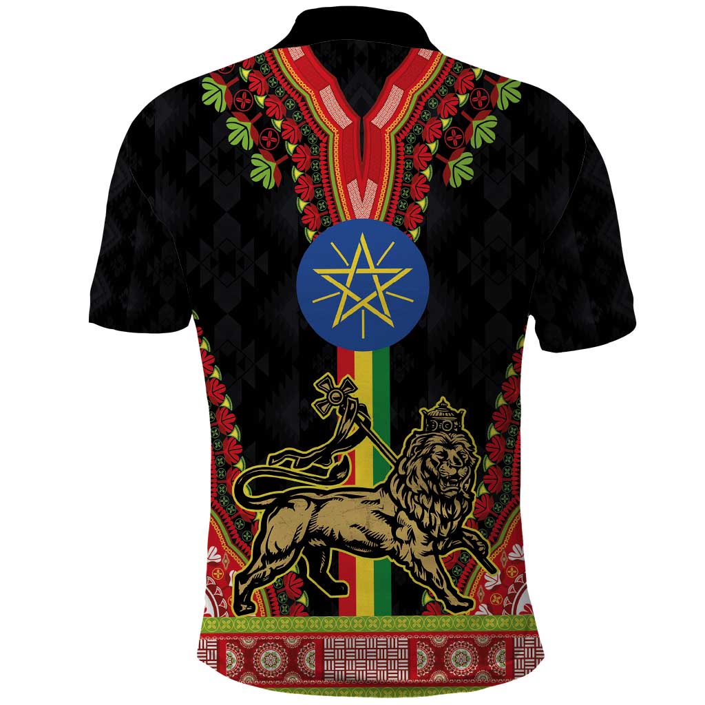 Ethiopia Lion of Judah and The Star Seal Polo Shirt Dashiki Style