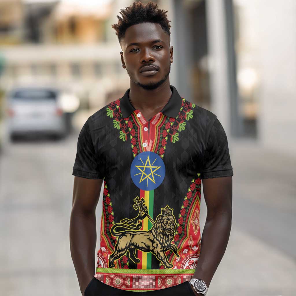 Ethiopia Lion of Judah and The Star Seal Polo Shirt Dashiki Style