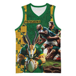 South Africa Rugby Basketball Jersey - Springbok Mascot, Players Fighting for Victory - African Pride