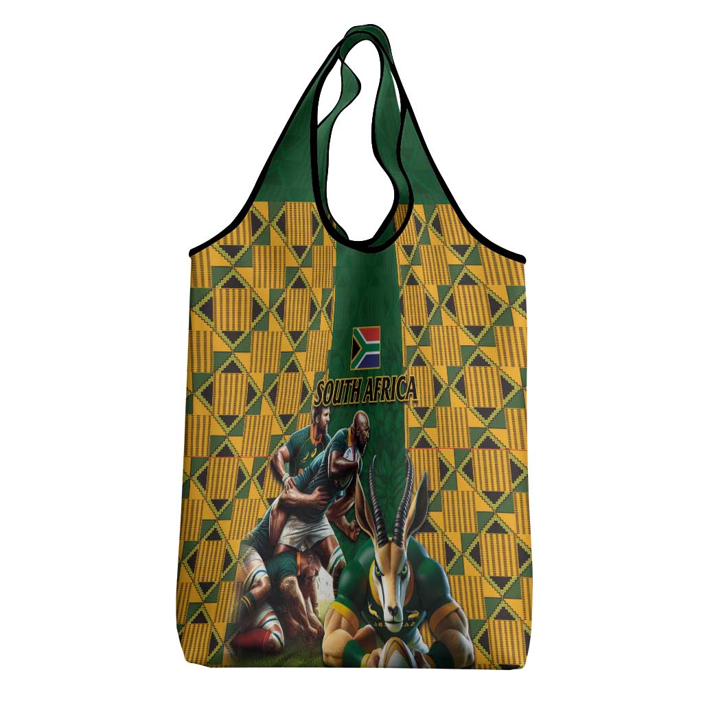 South Africa Rugby Grocery Bag - Springbok Mascot, Players Fighting for Victory