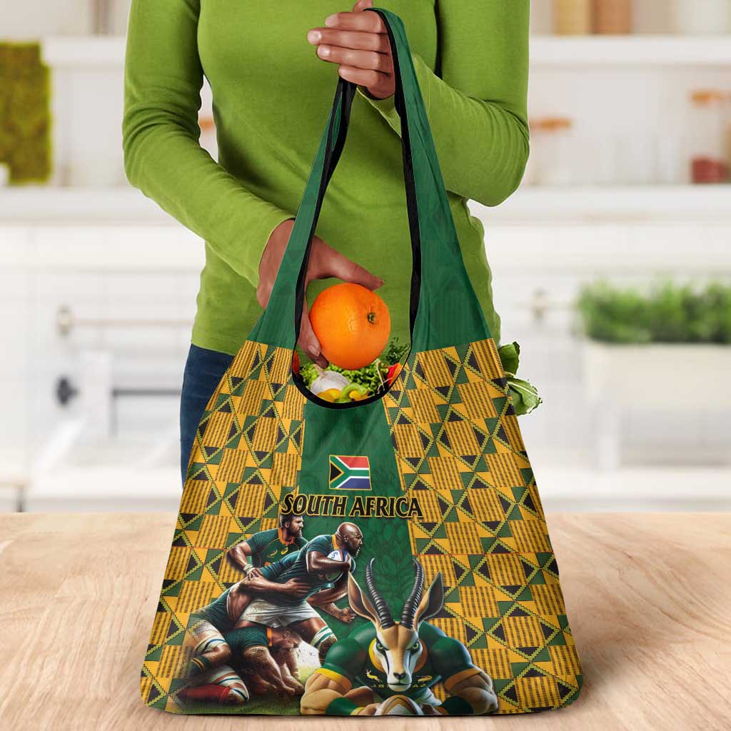 South Africa Rugby Grocery Bag - Springbok Mascot, Players Fighting for Victory