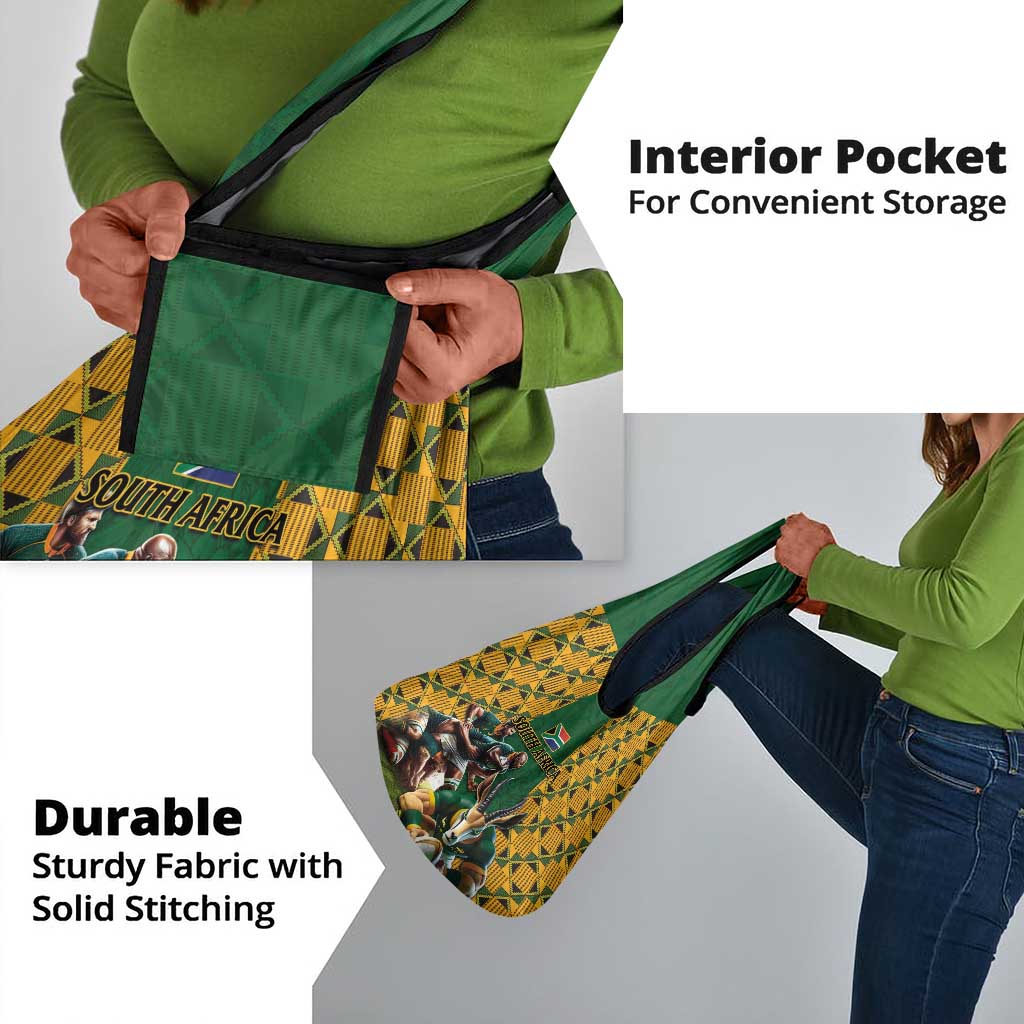 South Africa Rugby Grocery Bag - Springbok Mascot, Players Fighting for Victory