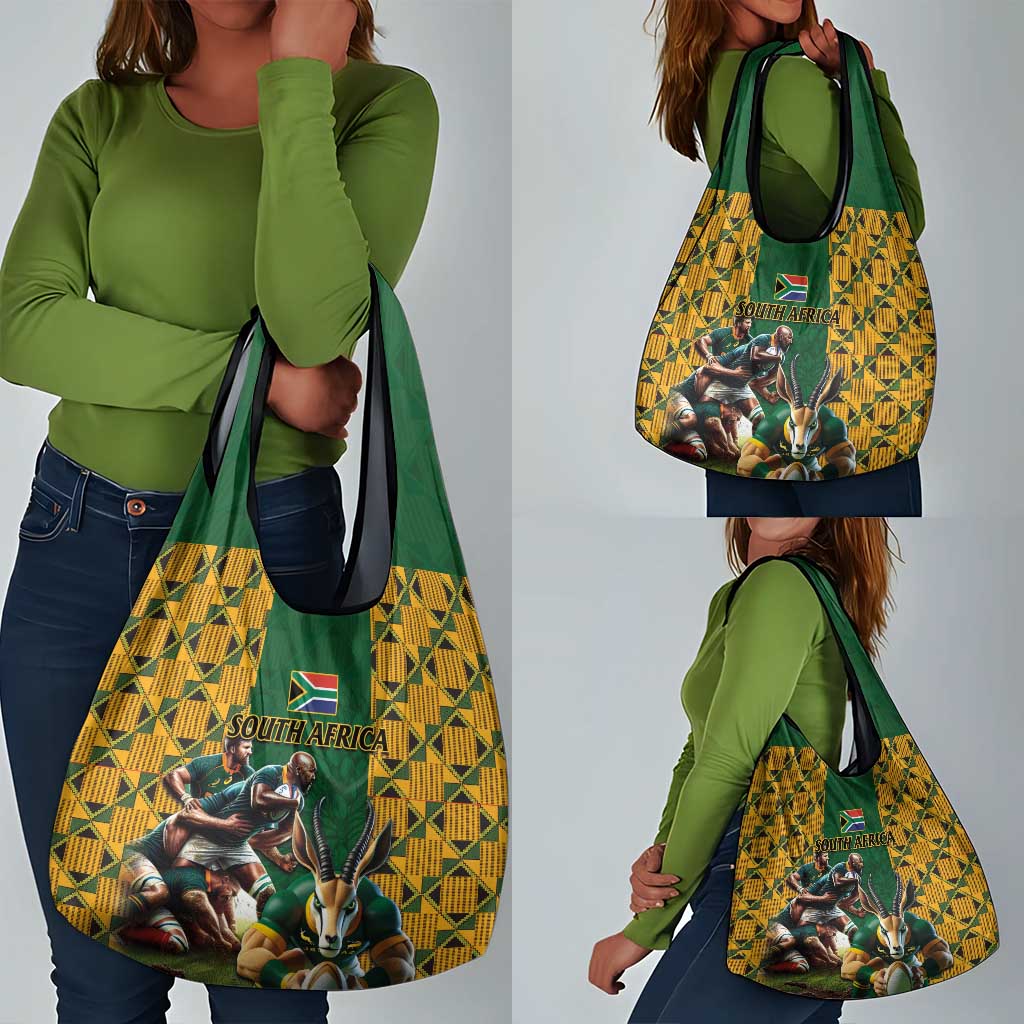South Africa Rugby Grocery Bag - Springbok Mascot, Players Fighting for Victory