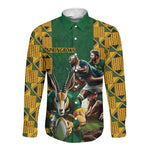 South Africa Rugby Long Sleeve Button Shirt - Springbok Mascot, Players Fighting for Victory