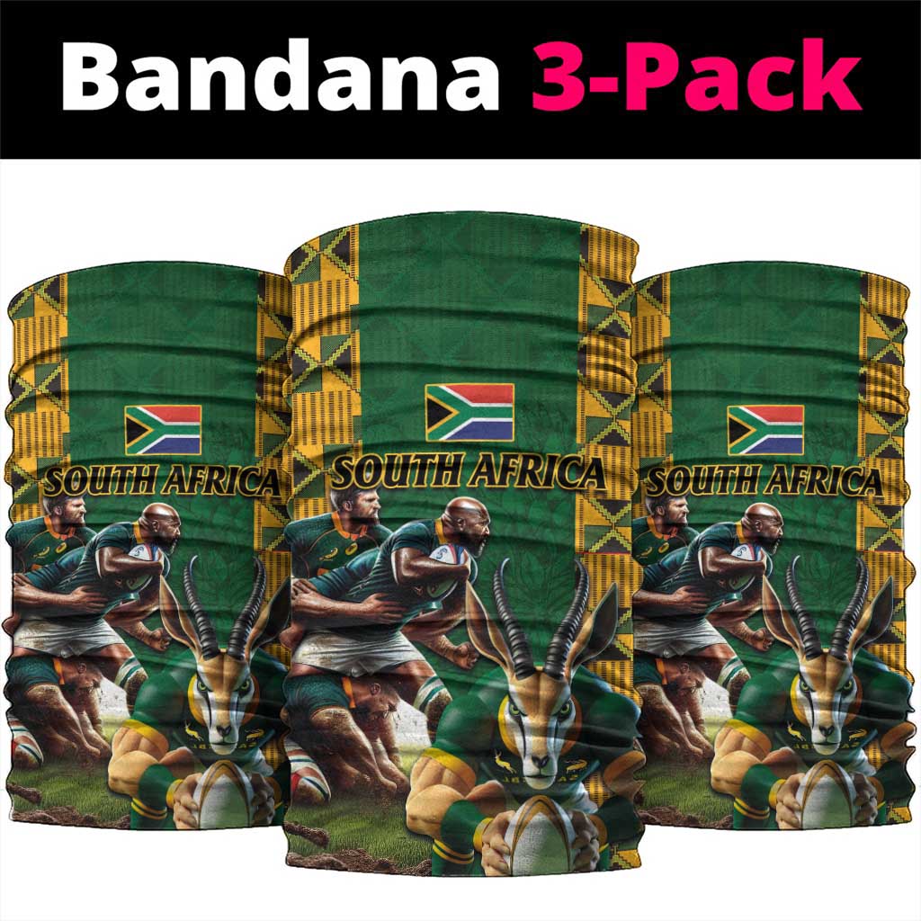 South Africa Rugby Neck Gaiter - Springbok Mascot, Players Fighting for Victory LT03