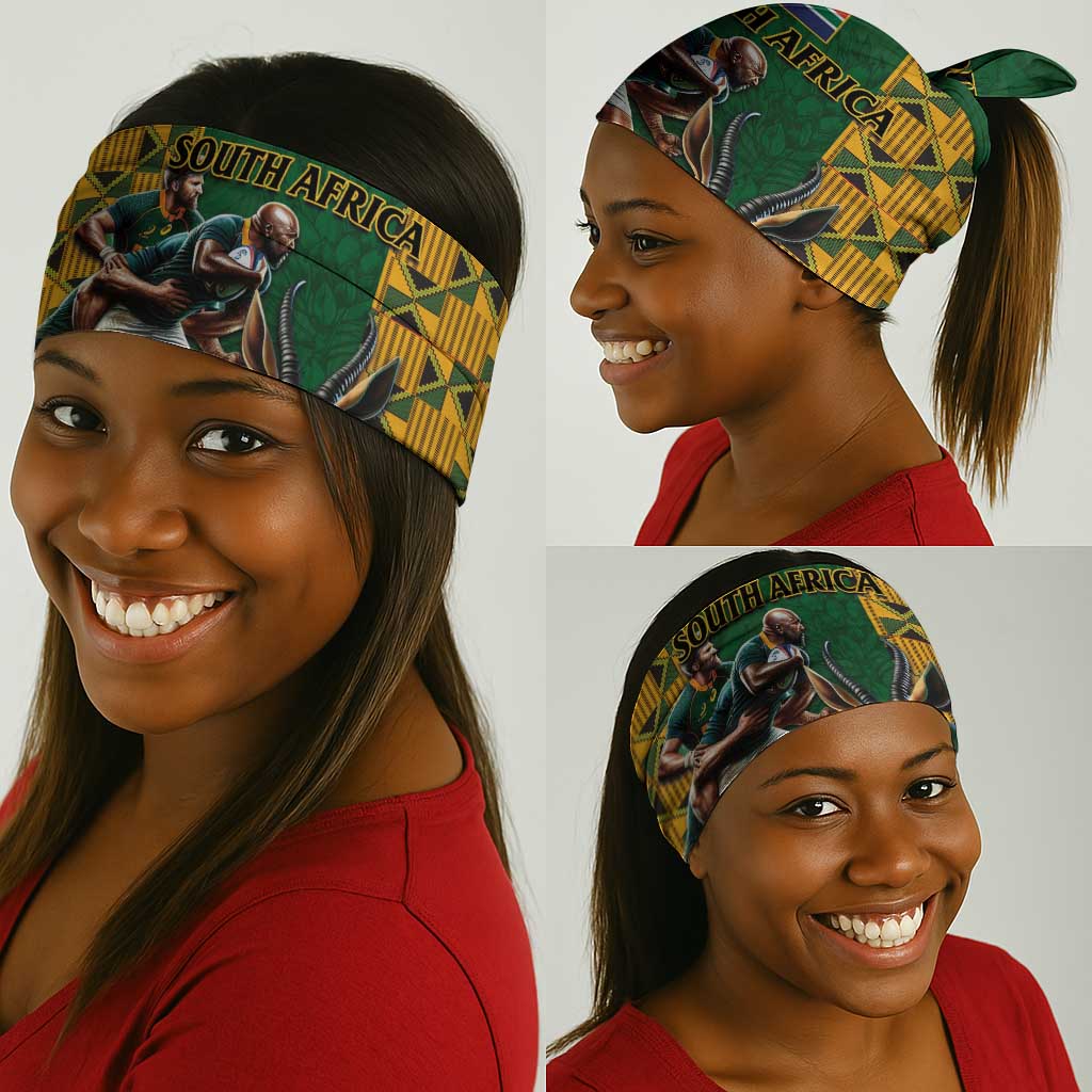 South Africa Rugby Neck Gaiter - Springbok Mascot, Players Fighting for Victory LT03