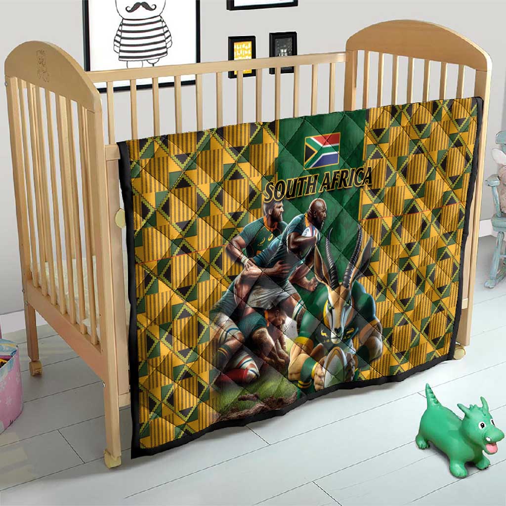South Africa Rugby Quilt - Springbok Mascot, Players Fighting for Victory