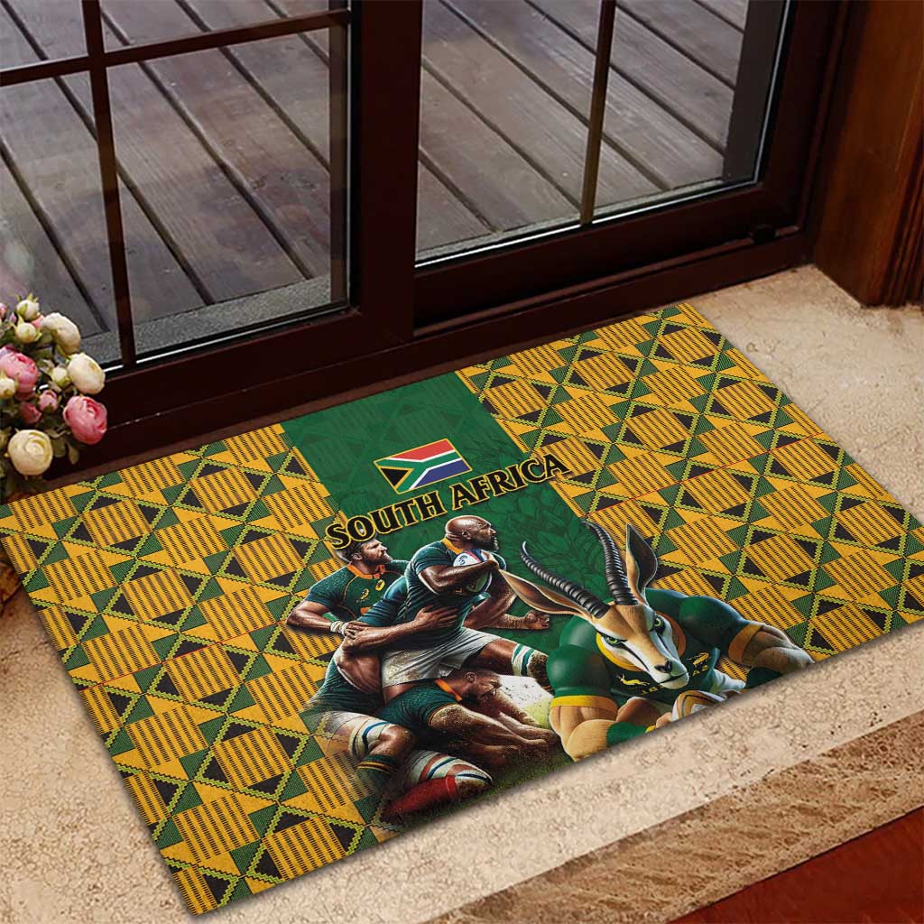South Africa Rugby Rubber Doormat - Springbok Mascot, Players Fighting for Victory
