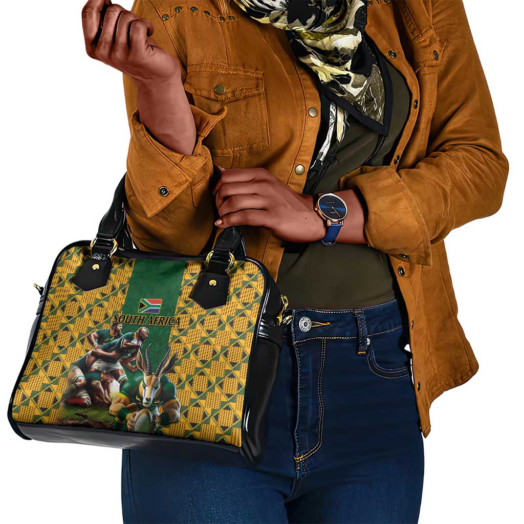 South Africa Rugby Shoulder Handbag - Springbok Mascot, Players Fighting for Victory