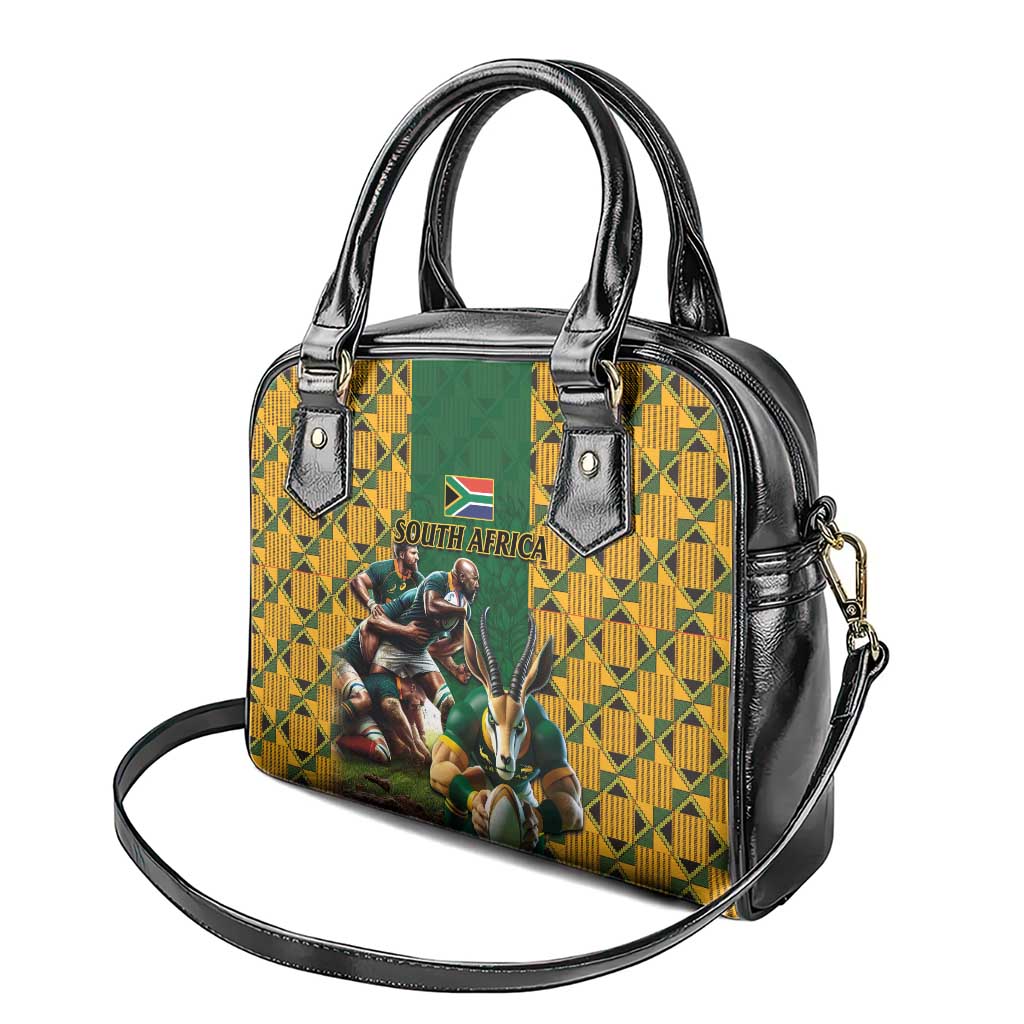 South Africa Rugby Shoulder Handbag - Springbok Mascot, Players Fighting for Victory
