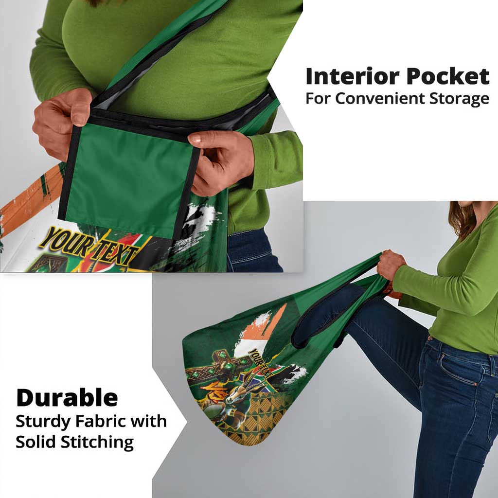 Personalized South Africa Versus Ireland Rugby Grocery Bag - Springbok Mascot, Celtic Cross Design