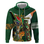 Personalized South Africa Versus Ireland Rugby Hoodie - Springbok Mascot, Celtic Cross Design
