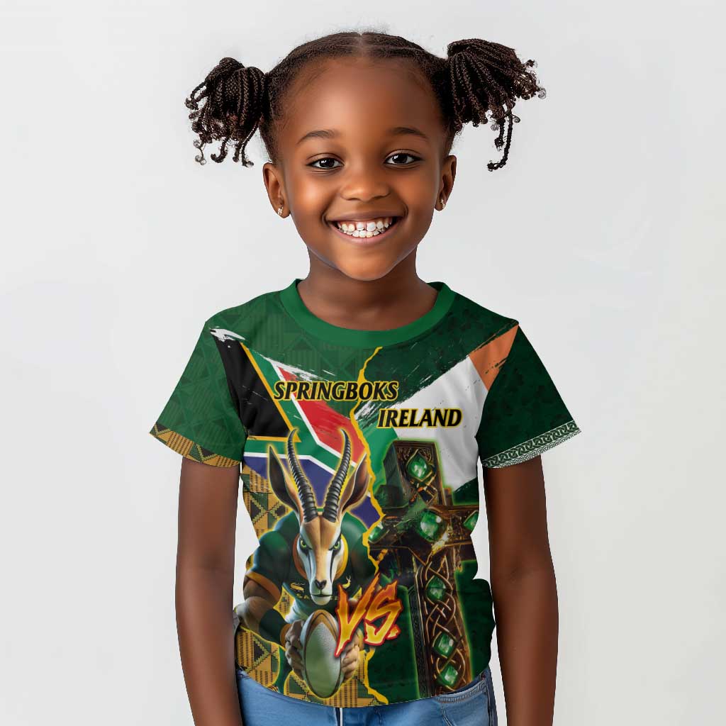 Personalized South Africa Versus Ireland Rugby Off Shoulder Maxi Dress - Springbok Mascot, Celtic Cross Design LT03 main image 1