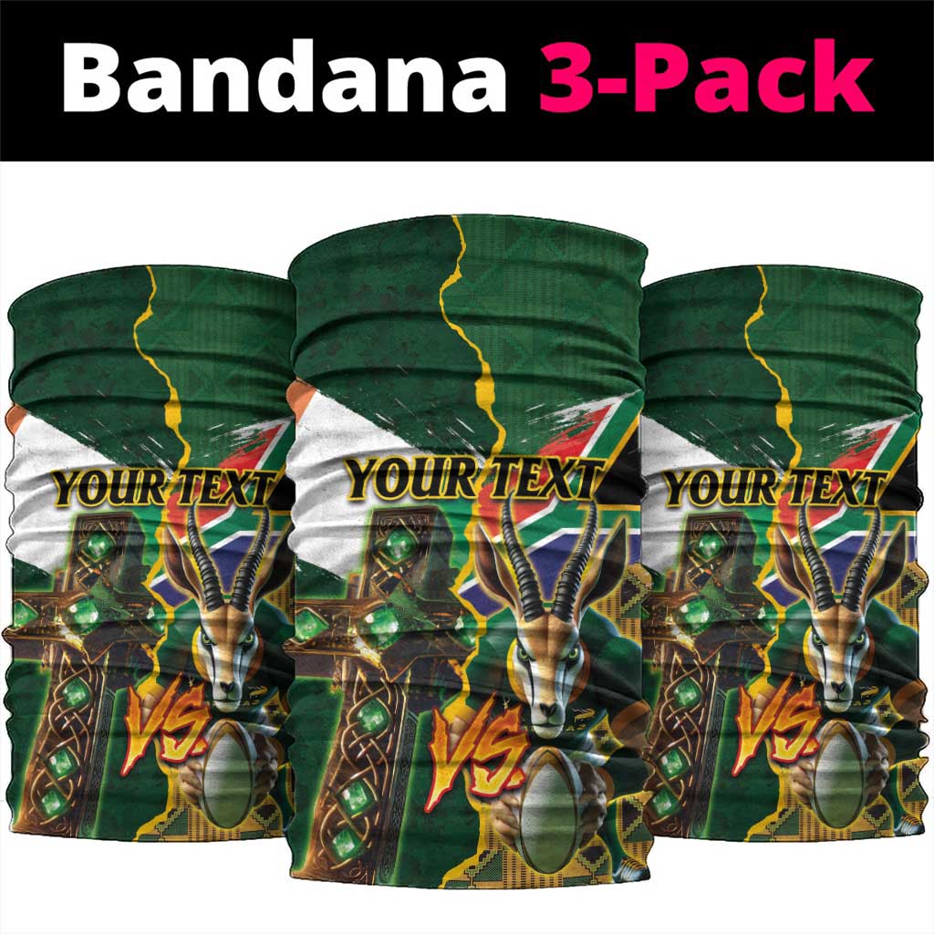 South Africa Versus Ireland Rugby Neck Gaiter - Springbok Mascot, Celtic Cross Design LT03