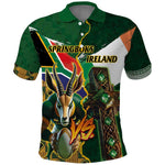 Personalized South Africa Versus Ireland Rugby Polo Shirt - Springbok Mascot, Celtic Cross Design