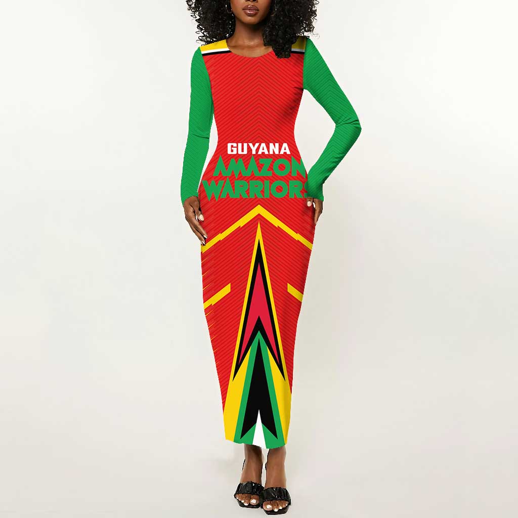 Guyana Cricket Amazon Warriors Custom Long Sleeve Bodycon Dress Go Glory-Green Red Gold - African Pride