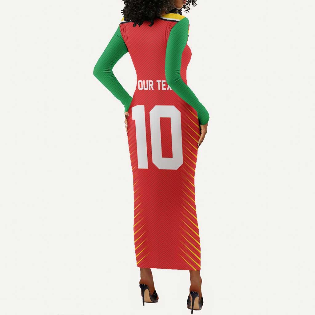 Guyana Cricket Amazon Warriors Custom Long Sleeve Bodycon Dress Go Glory-Green Red Gold - African Pride