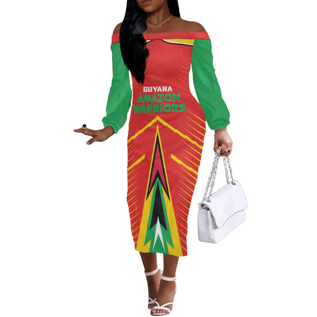 Guyana Cricket Amazon Warriors Custom Off The Shoulder Long Sleeve Dress Go Glory-Green Red Gold - African Pride