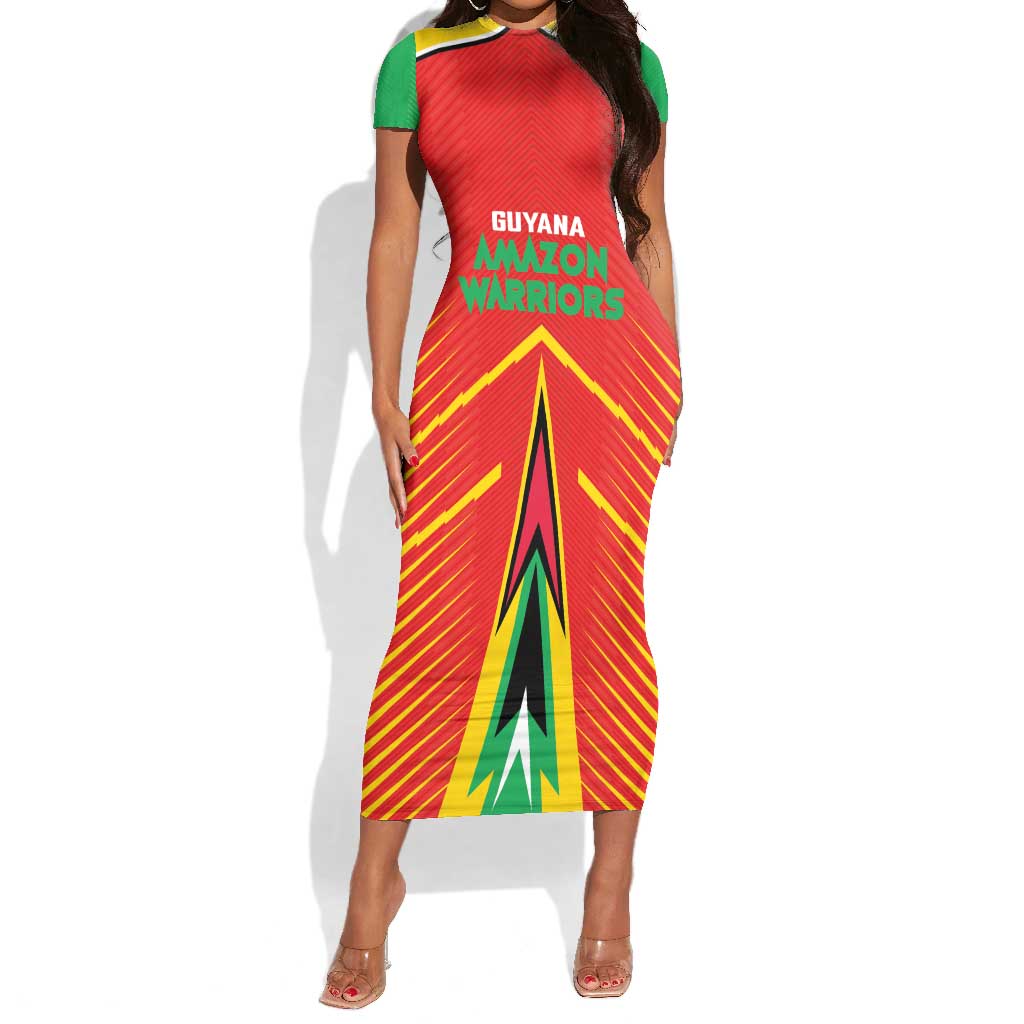 Guyana Cricket Amazon Warriors Custom Short Sleeve Bodycon Dress Go Glory-Green Red Gold - African Pride