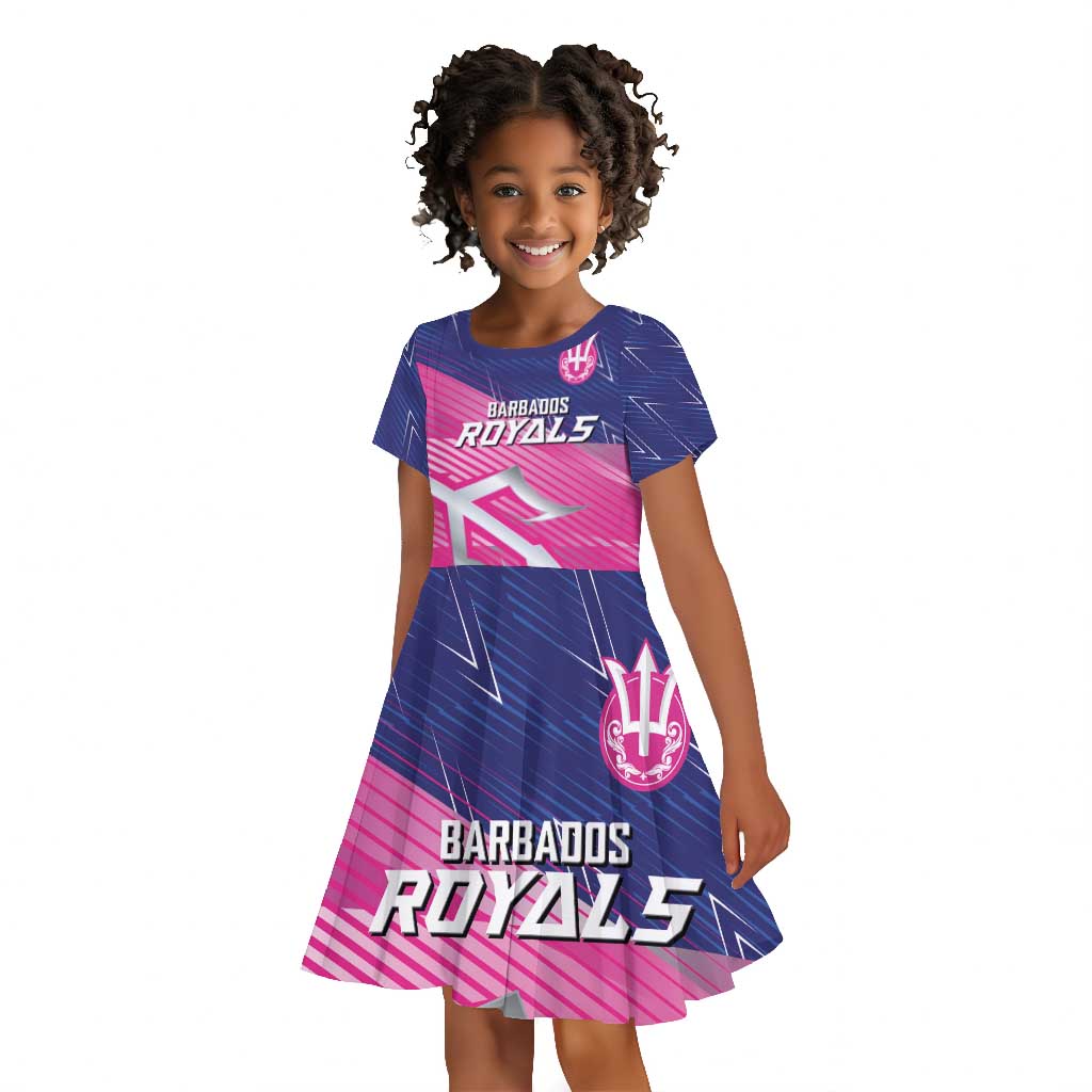 Custom Barbados Cricket Royals Kid Short Sleeve Dress Trident Symbol-Sporty Style - African Pride
