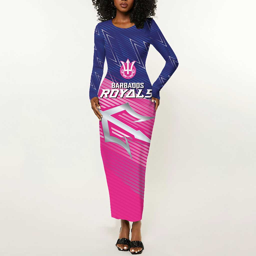 Custom Barbados Cricket Royals Long Sleeve Bodycon Dress Trident Symbol-Sporty Style - African Pride
