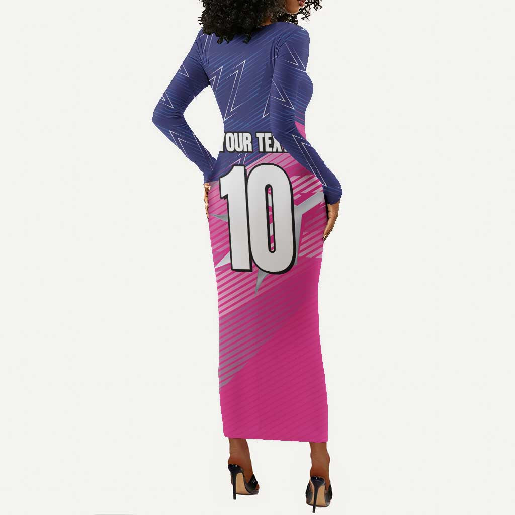 Custom Barbados Cricket Royals Long Sleeve Bodycon Dress Trident Symbol-Sporty Style - African Pride
