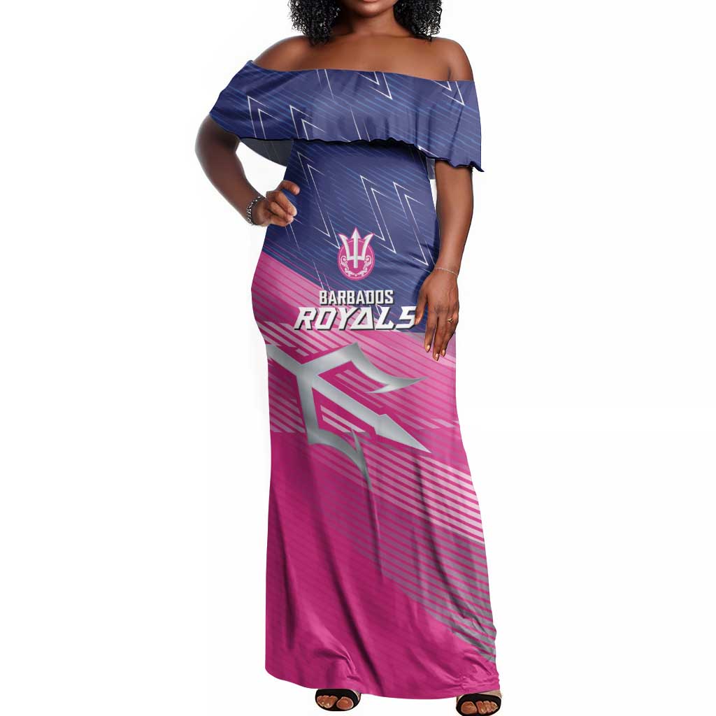 Custom Barbados Cricket Royals Off Shoulder Maxi Dress Trident Symbol-Sporty Style - African Pride
