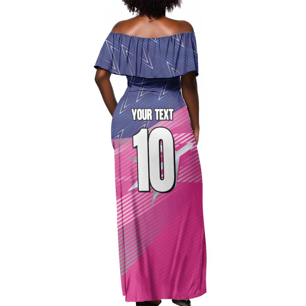 Custom Barbados Cricket Royals Off Shoulder Maxi Dress Trident Symbol-Sporty Style - African Pride