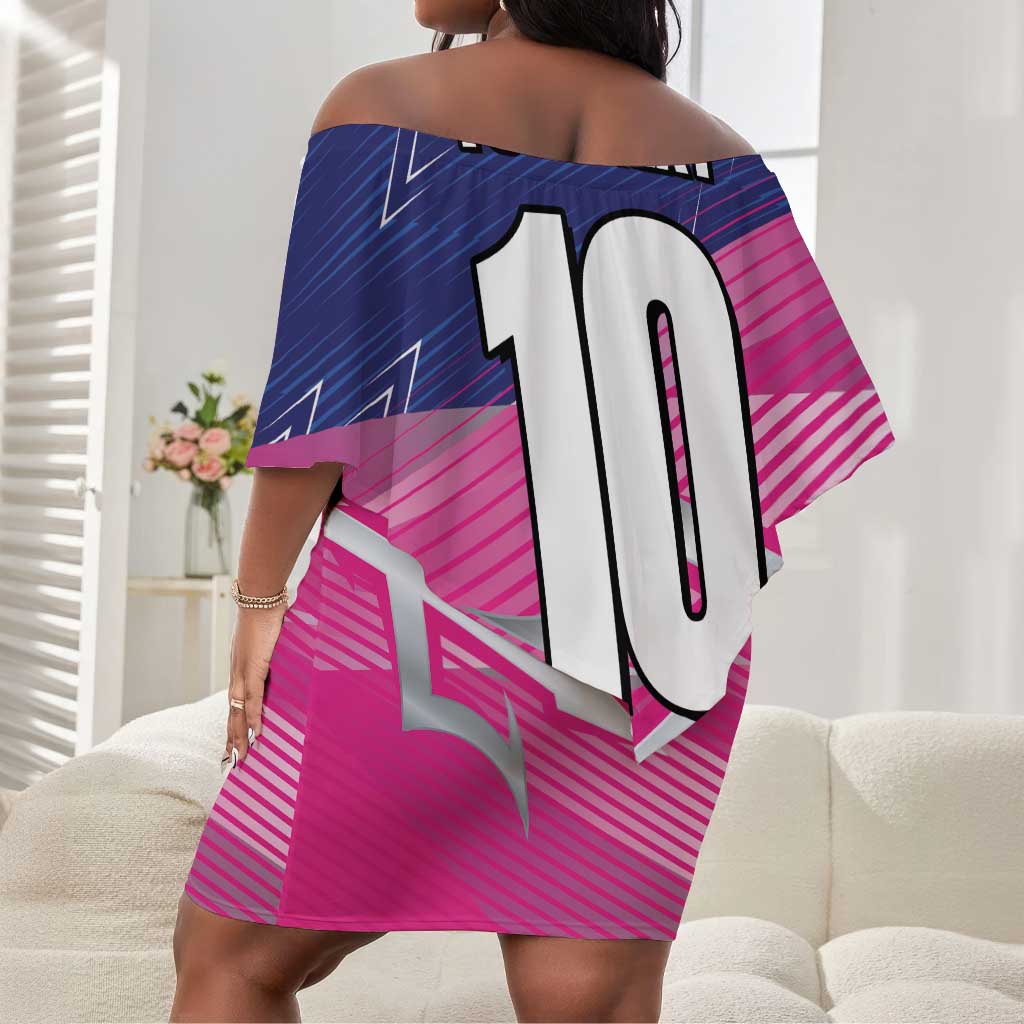Custom Barbados Cricket Royals Off Shoulder Short Dress Trident Symbol-Sporty Style - African Pride