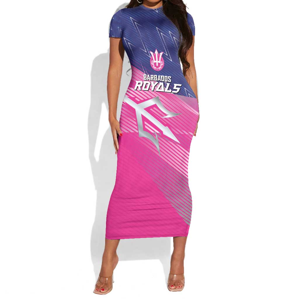 Custom Barbados Cricket Royals Short Sleeve Bodycon Dress Trident Symbol-Sporty Style - African Pride