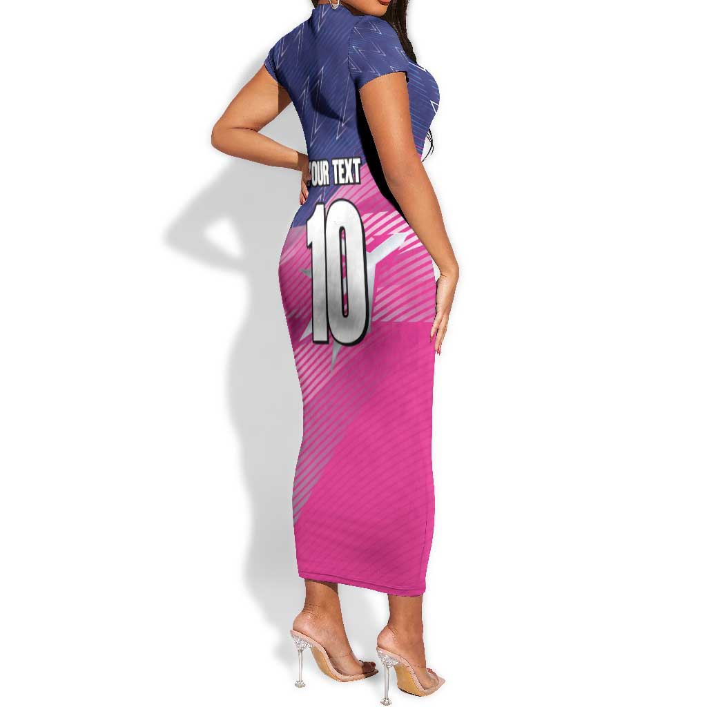 Custom Barbados Cricket Royals Short Sleeve Bodycon Dress Trident Symbol-Sporty Style - African Pride