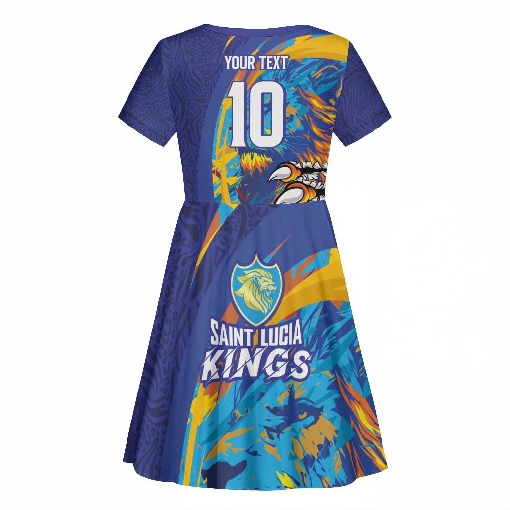 Custom Saint Lucia Cricket Kings Kid Short Sleeve Dress Caribbean-Roar of Power Lions - African Pride