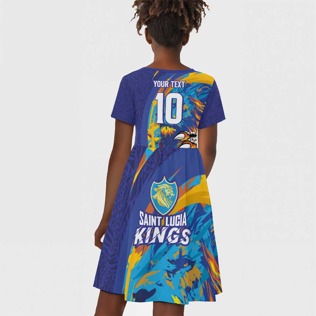 Custom Saint Lucia Cricket Kings Kid Short Sleeve Dress Caribbean-Roar of Power Lions - African Pride