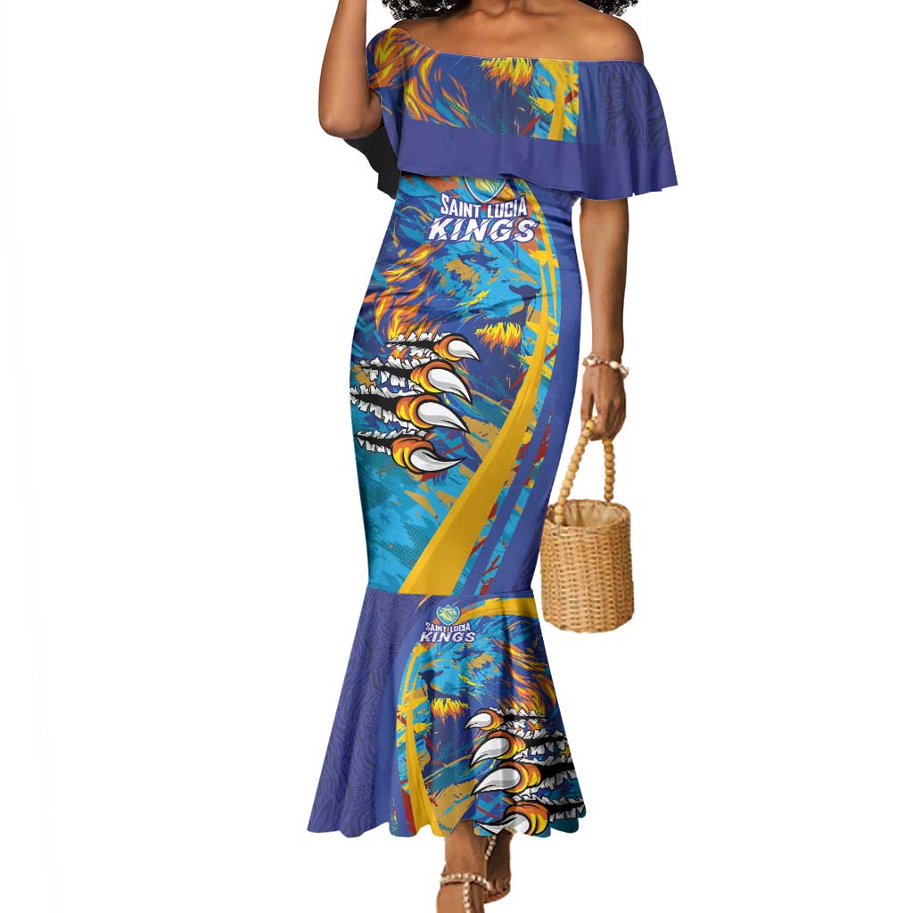 Custom Saint Lucia Cricket Kings Mermaid Dress Caribbean-Roar of Power Lions - African Pride