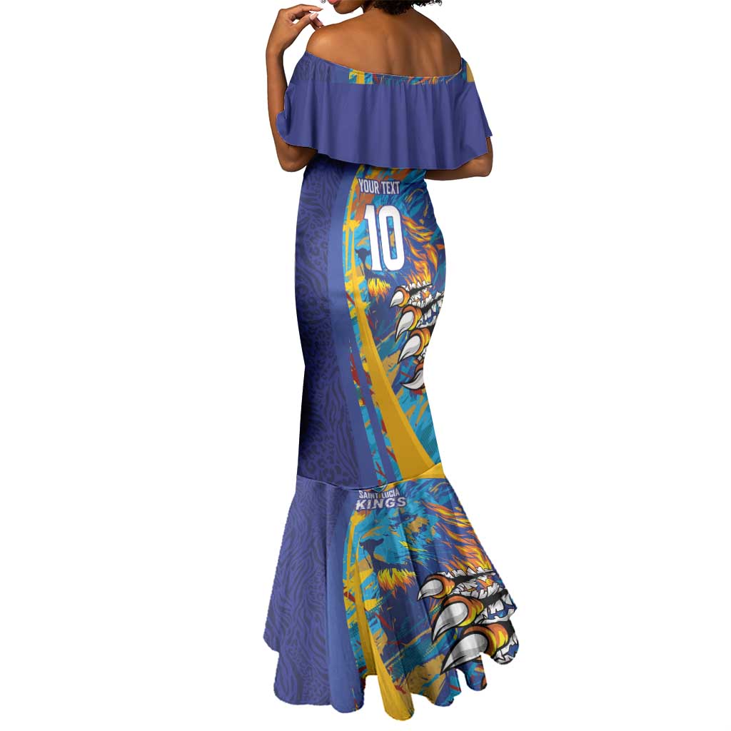 Custom Saint Lucia Cricket Kings Mermaid Dress Caribbean-Roar of Power Lions - African Pride