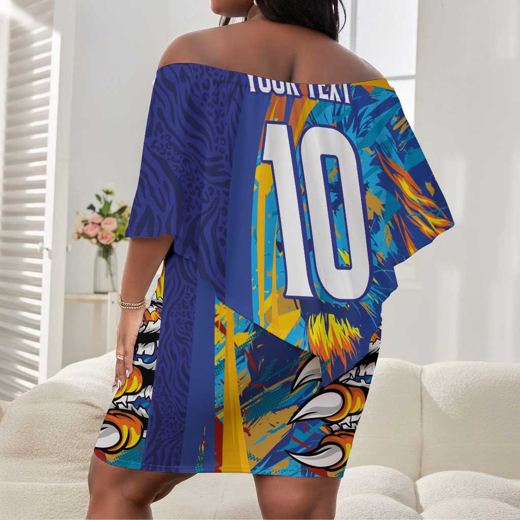 Custom Saint Lucia Cricket Kings Off Shoulder Short Dress Caribbean-Roar of Power Lions - African Pride