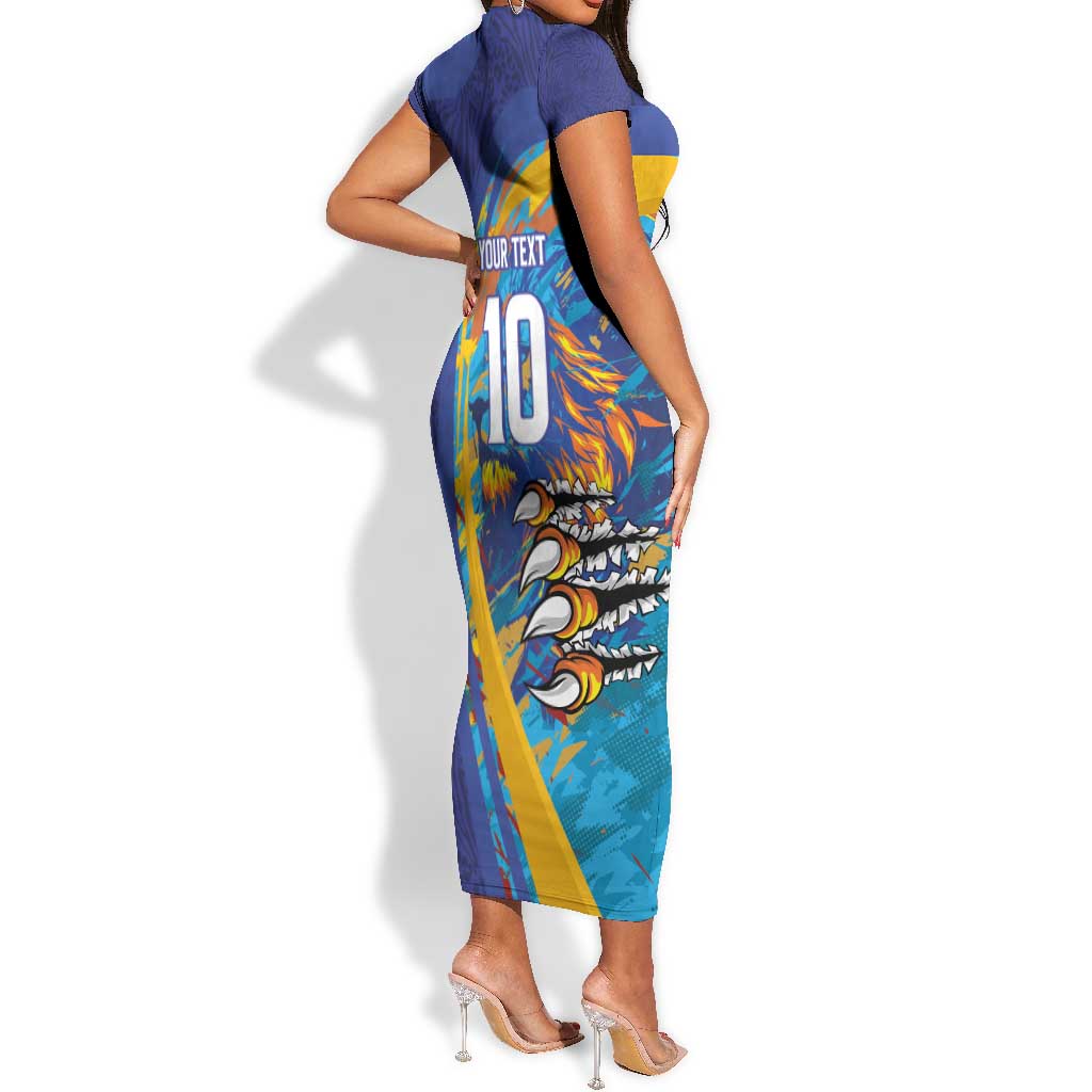 Custom Saint Lucia Cricket Kings Short Sleeve Bodycon Dress Caribbean-Roar of Power Lions - African Pride