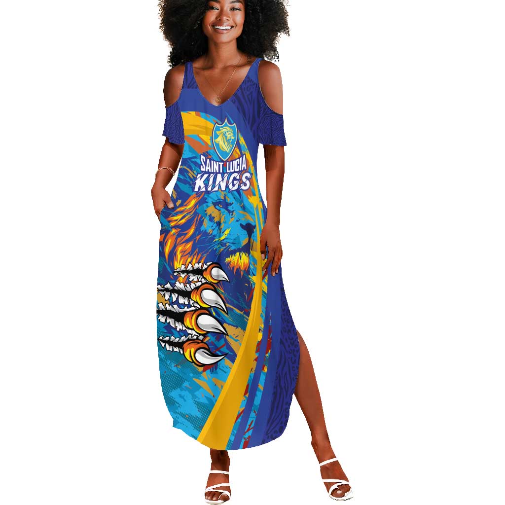 Custom Saint Lucia Cricket Kings Summer Maxi Dress Caribbean-Roar of Power Lions - African Pride