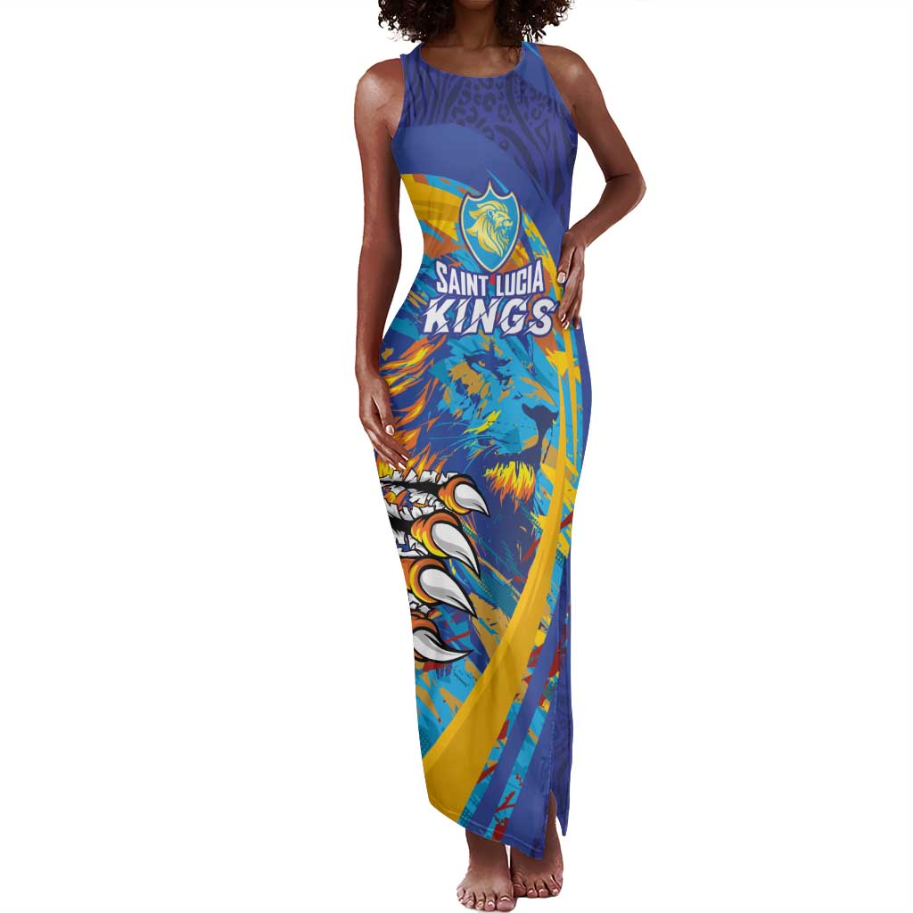 Custom Saint Lucia Cricket Kings Tank Maxi Dress Caribbean-Roar of Power Lions - African Pride