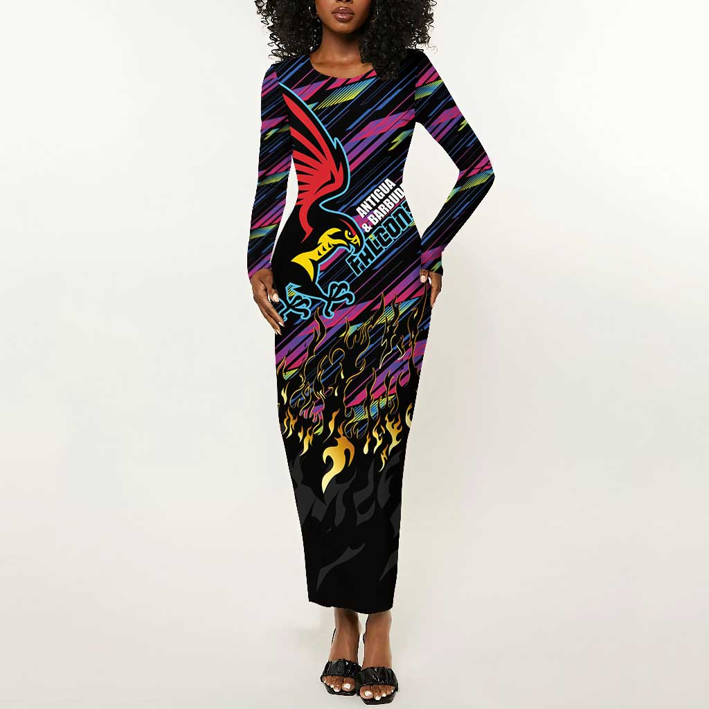 Custom Antigua & Barbuda Cricket Falcons Long Sleeve Bodycon Dress Through The Fire-Go Glory - African Pride