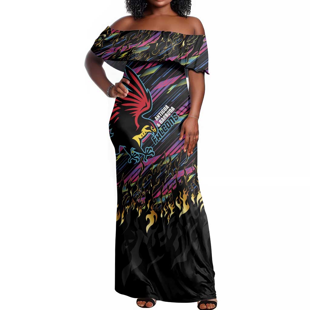 Custom Antigua & Barbuda Cricket Falcons Off Shoulder Maxi Dress Through The Fire-Go Glory - African Pride
