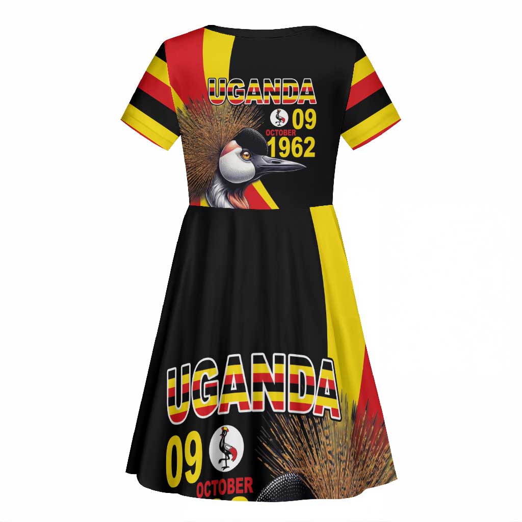 Uganda Independence Day with Crowned Cranes Kid Short Sleeve Dress