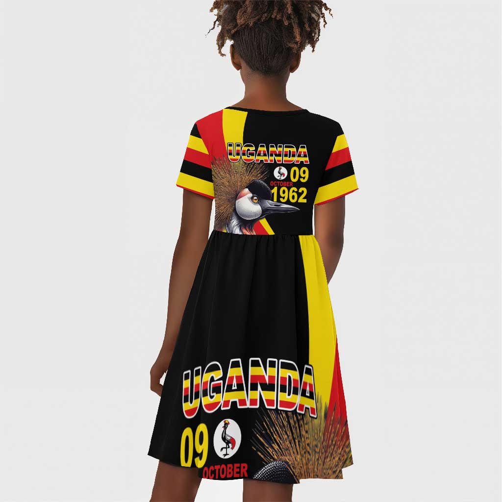 Uganda Independence Day with Crowned Cranes Kid Short Sleeve Dress