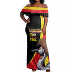 Uganda Independence Day with Crowned Cranes Off Shoulder Maxi Dress