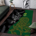 Aotearoa South Africa Rugby Freedom Cup Area Rug Kiwi Warriors Haka with King Protea Symbol - African Pride